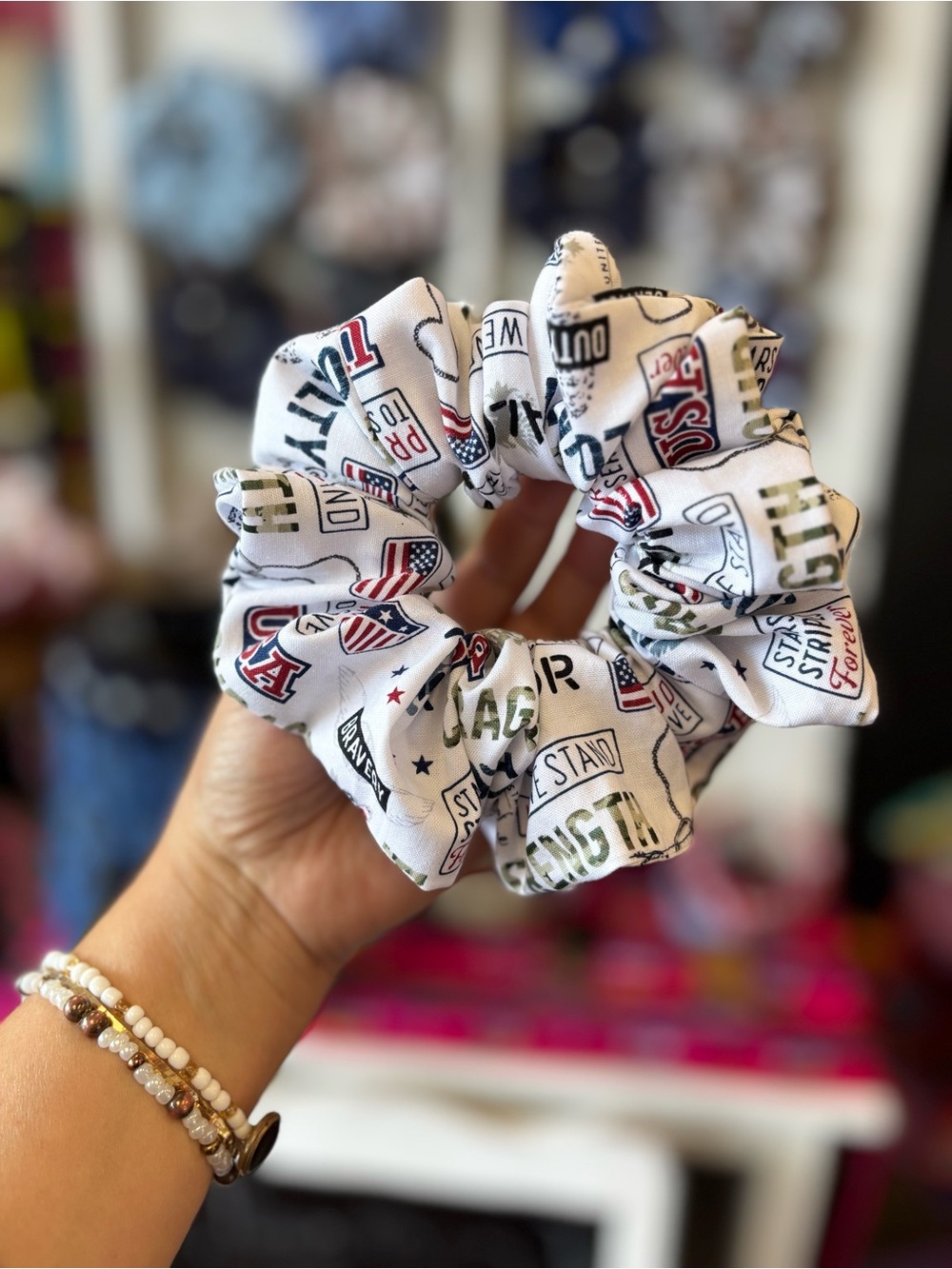 White Patriotic Print Scrunchie for Women